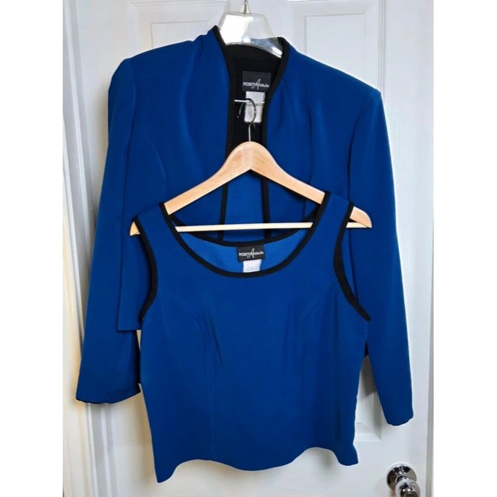 Vintage Positive Attitude Royal Blue 2Piece Blazer & Tank Set Size 12 Black Trim
